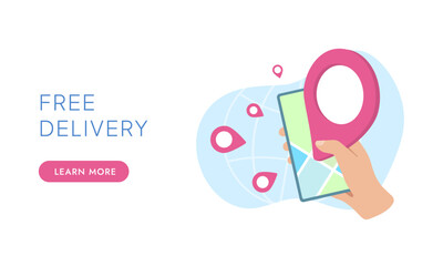 Delivery service concept. Local courier or global delivery service app. E-commerce vector illustration isolated on white background with icons. Delivery design for website template, landing page