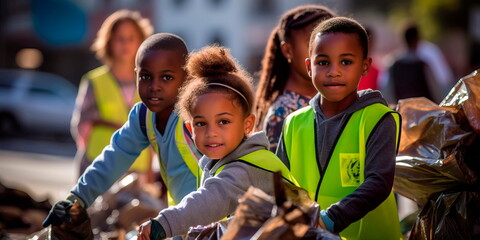 children participating in a citywide cleanup competition, inspiring civic responsibility. Generative AI