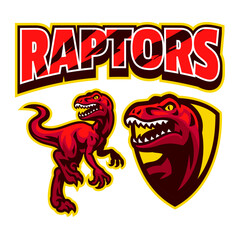 Set of Raptor Dinosaurs Mascot Logo Style © bazzier