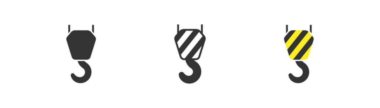 Crane icon on light background. Industrial hook and hoist symbol. Winch for lifting, load, construction, flat design for web graphics. Outline, flat, and colored style. Vector illustration.