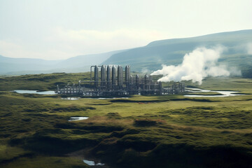 Obraz premium Geothermal power station. Concept of energy generation from natural resources.