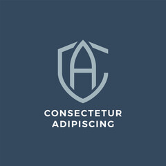 Letter AC or CA logo template. Shield emblem logotype. Vector icon.