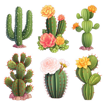 cactus icons set Generative AI 