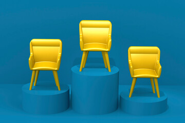 Obraz premium Yellow chair on top of podium