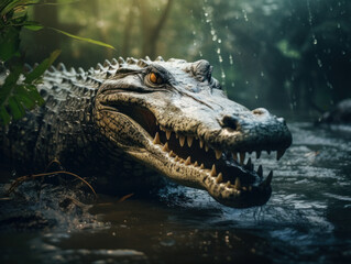 Obraz premium Crocodile in its Natural Habitat, Wildlife Photography, Generative AI
