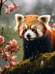 Fototapeta premium Red Panda in its Natural Habitat, Wildlife Photography, Generative AI