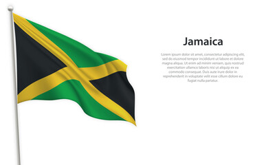 Waving flag of Jamaica on white background. Template for independence day