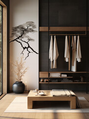 Fototapeta premium a wardrobe in a japanese-style apartment, created with Generative AI technology
