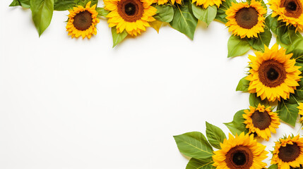 Wreath frame made of sunflowers with copy space