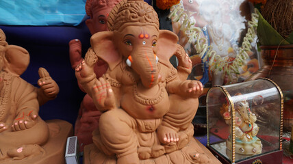 Indian Hindu God Lord Ganesha Statues, Coated with colors and sold for Ganesh Chathurthi