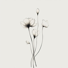 Minimalist flower line art on white background, AI Generated