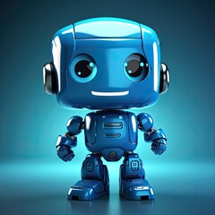 Blue small surprised robot on a colored background. Generative AI