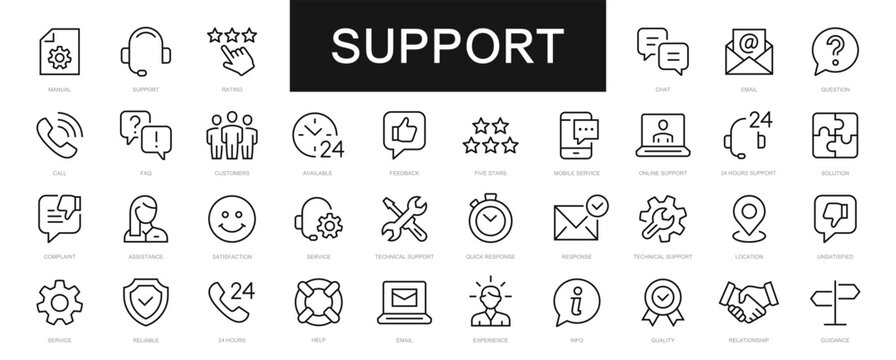 Support & Customer service thin line icons set. Support, Service, Help editable stroke icon. Help, Consulting, Contact, Advice, Service. Vector