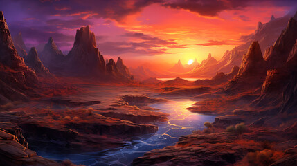 Fototapeta na wymiar Panorama majestic canyon at beautiful sunset.ai generative