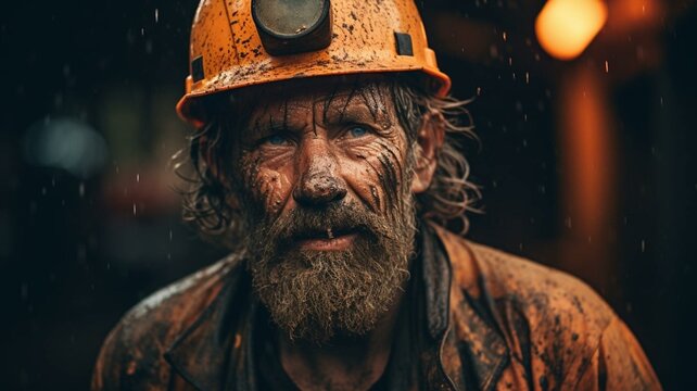 Portrait of a miner in hard hat