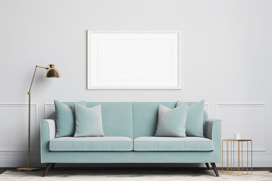 Modern living room with empty frame mockup.ai generative