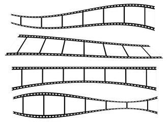 Collection film strip white and black cinema movie roll tape with different shape flat design vector