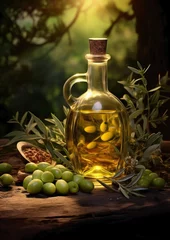 Gordijnen Olives and olive oil outdoors. © Cala Serrano