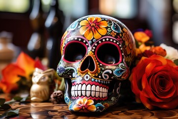 Sugar Skull for Mexican Day of the Dead with decorations - obrazy, fototapety, plakaty