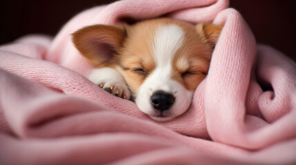 Portrait of cute little puppy redhead Corgi dog