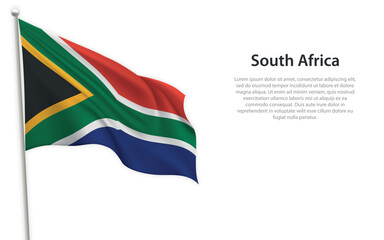 Waving flag of South Africa on white background. Template for independence day