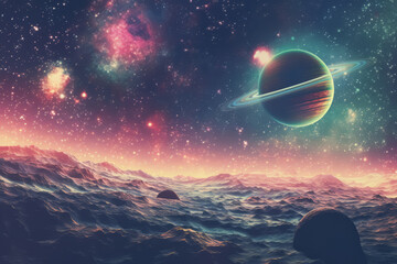 Retro collage style universe, galaxy, space background. Fantasy cosmos concept illustration.