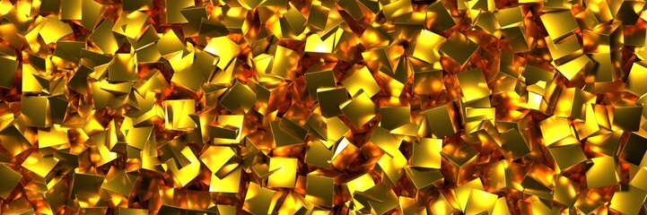 Bright golden background. A Lot Of Shiny Cubes