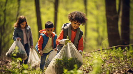 Young Environmentalists: Children Collecting Garbage for Earth Day