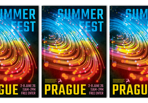 Modern Poster Layout Design with Abstract Colorful Digital Lines Wave Flow