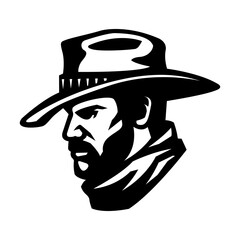 Cowboy in hat logo. Vector illustration.