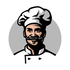 Chef logo in headdress. Vector illustration.
