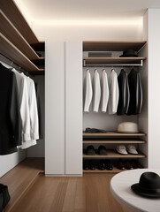 a wardrobe in the apartment in the style of minimalism, created with Generative AI technology