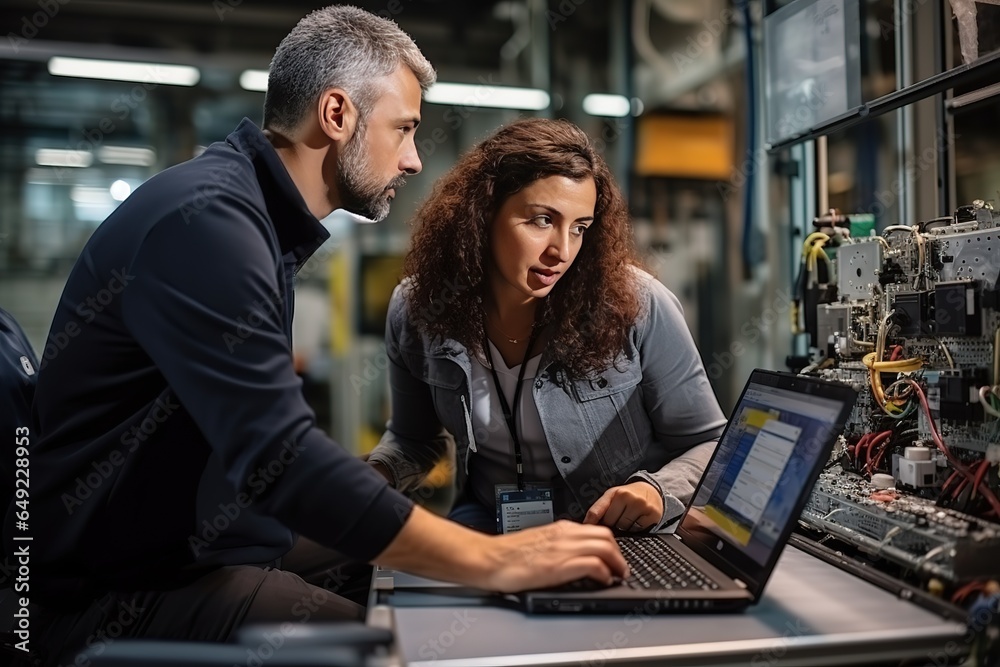 Poster a project engineer talks to a female operator