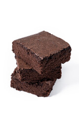 Chocolate brownie portions isolated on white background