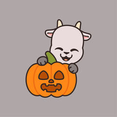 Vector Cute Goat With Jack o Lantern