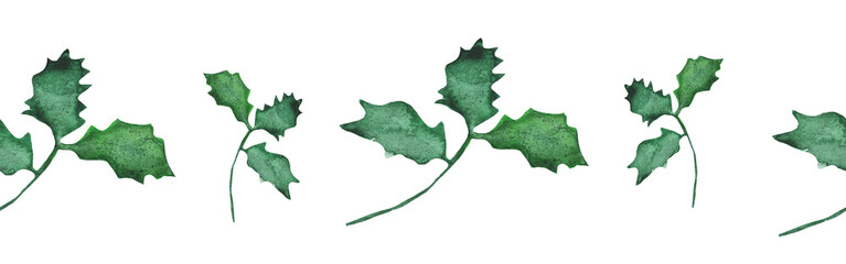 Naklejka premium Greenery pattern. Border with branch and leaves. Vintage botanical plant