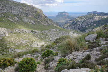 Mallorca, Spain - 12 June, 2023: Views along the GR221 trail through the Tramuntana Mountains, Mallorca