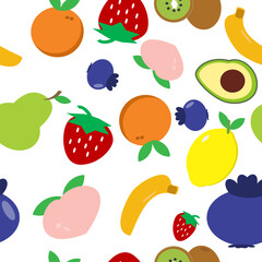 mixed fruit cartoon repeat seamless pattern design for fabric printing, replete image, print wrap or café backdrop