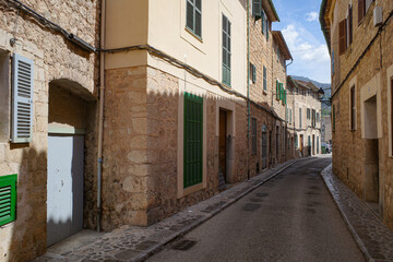 Fototapeta na wymiar Soller, Mallorca, Spain - 12 June 2023: Backstreets of the scenic town of Soller, Mallorca