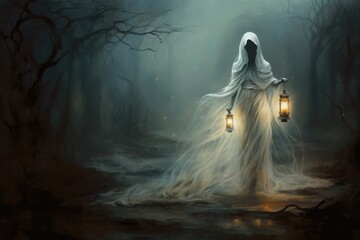 Fototapeta na wymiar scary halloween ghost in the night
