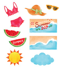 Set of summer label badge elements vector illustration