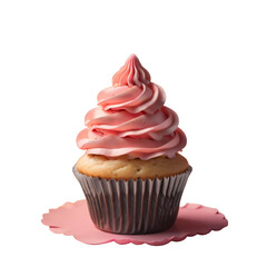 Pink cupcake, isolated, transparent background, no background. PNG.