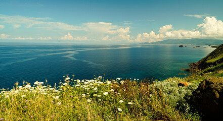 Veduta panoramica del Golfo di Bosa da Punta Foghe. Oristano, Sardegna. Italy