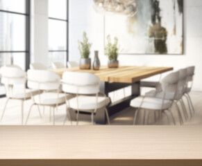 Table Top And Blur Dining Room Of  Background