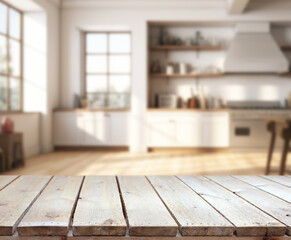 Table Top And Blur Kitchen Room of Background