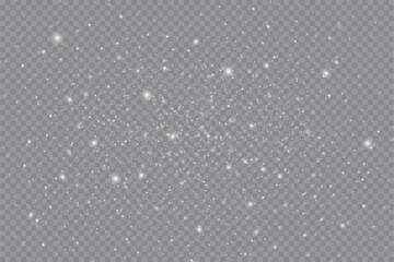 Particles of white magic dust. Shining light particles.Christmas glitter particles. Light effect on a transparent background.