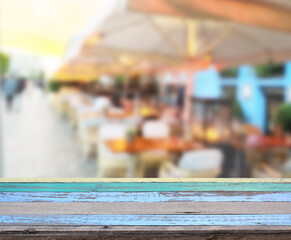 Table Top And Blur Restaurant Of Background