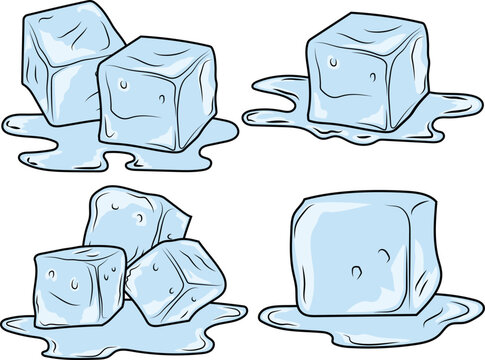 Set of ice cubes cartoon vector. Sketchy Ice Cubes Vector