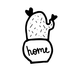 Single hand-drawn houseplant. Doodle vector illustration. Cute element for greeting cards, posters, stickers, and home decor design. Isolated on a white background.