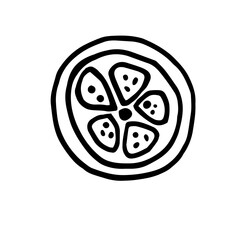 Single hand-drawn lemon slice. Doodle vector illustration. Cute element for greeting cards, posters, stickers, and summer-themed design. Isolated on a white background.